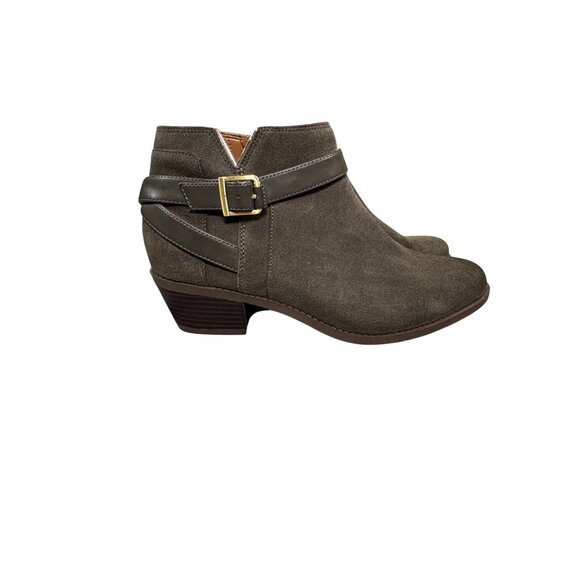 Vionic Womens Farrah Suede Ankle Boots Olive Size 8.5W With Side Zipper & Buckle - Picture 9 of 12